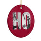 Red Ho Ho Ho Photo Upload Christmas Circle Decoration Side Angle