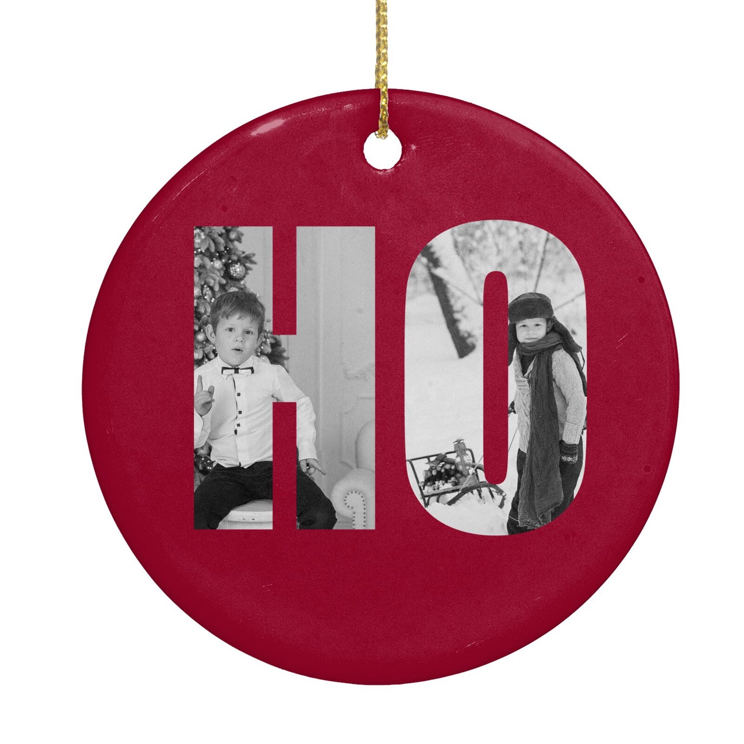 Red Ho Ho Ho Photo Upload Christmas Circle Decoration