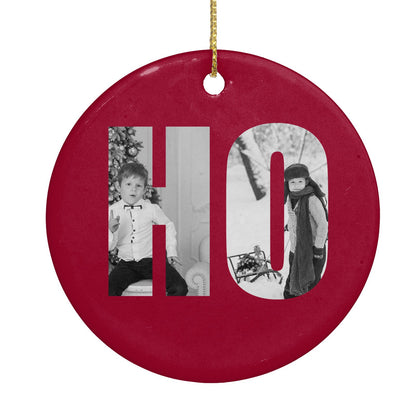 Red Ho Ho Ho Photo Upload Christmas Circle Decoration