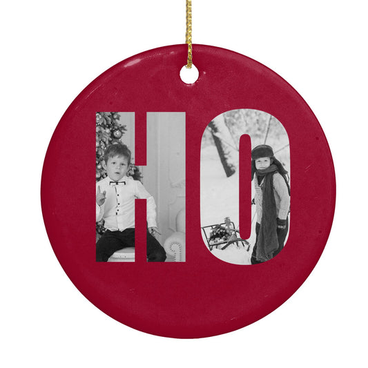 Red Ho Ho Ho Photo Upload Christmas Circle Decoration