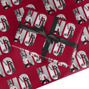 Red Ho Ho Ho Photo Upload Christmas Wrapping Paper