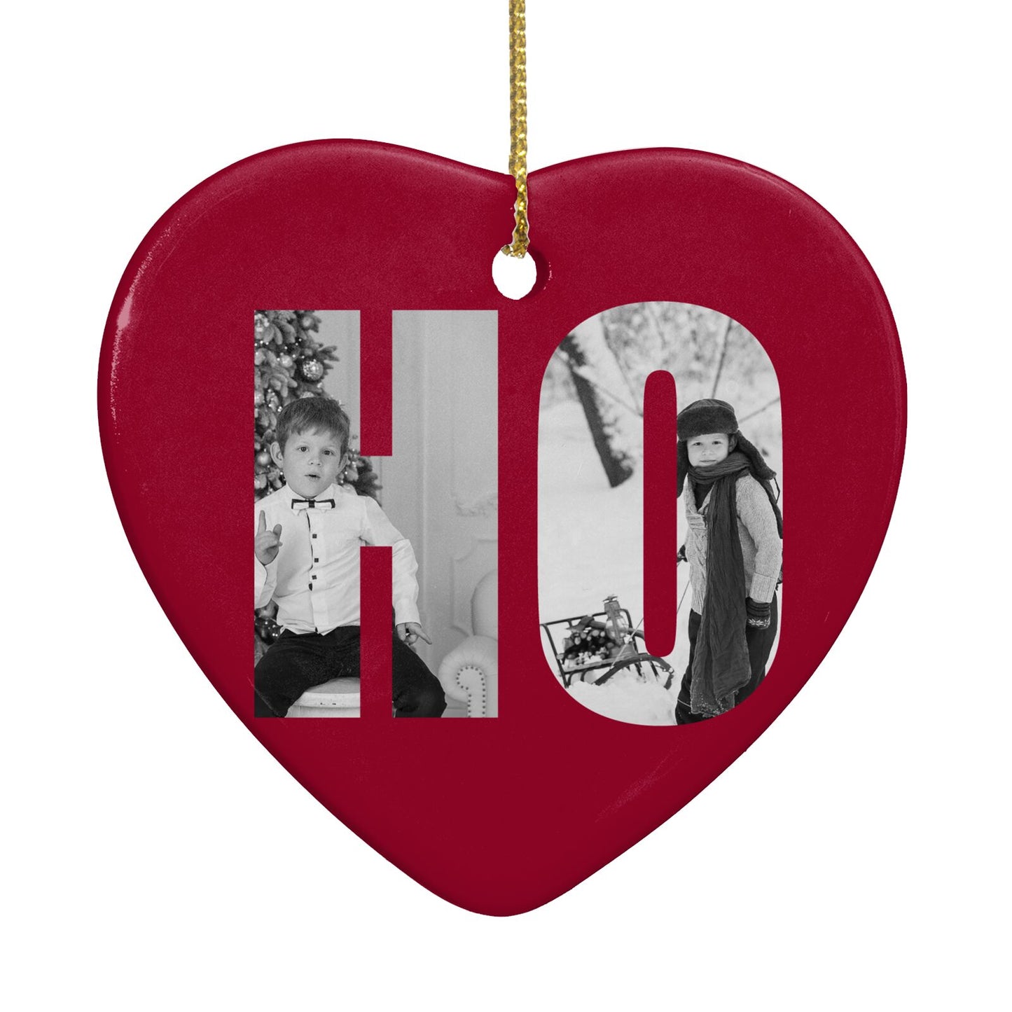 Red Ho Ho Ho Photo Upload Christmas Heart Decoration Back Image