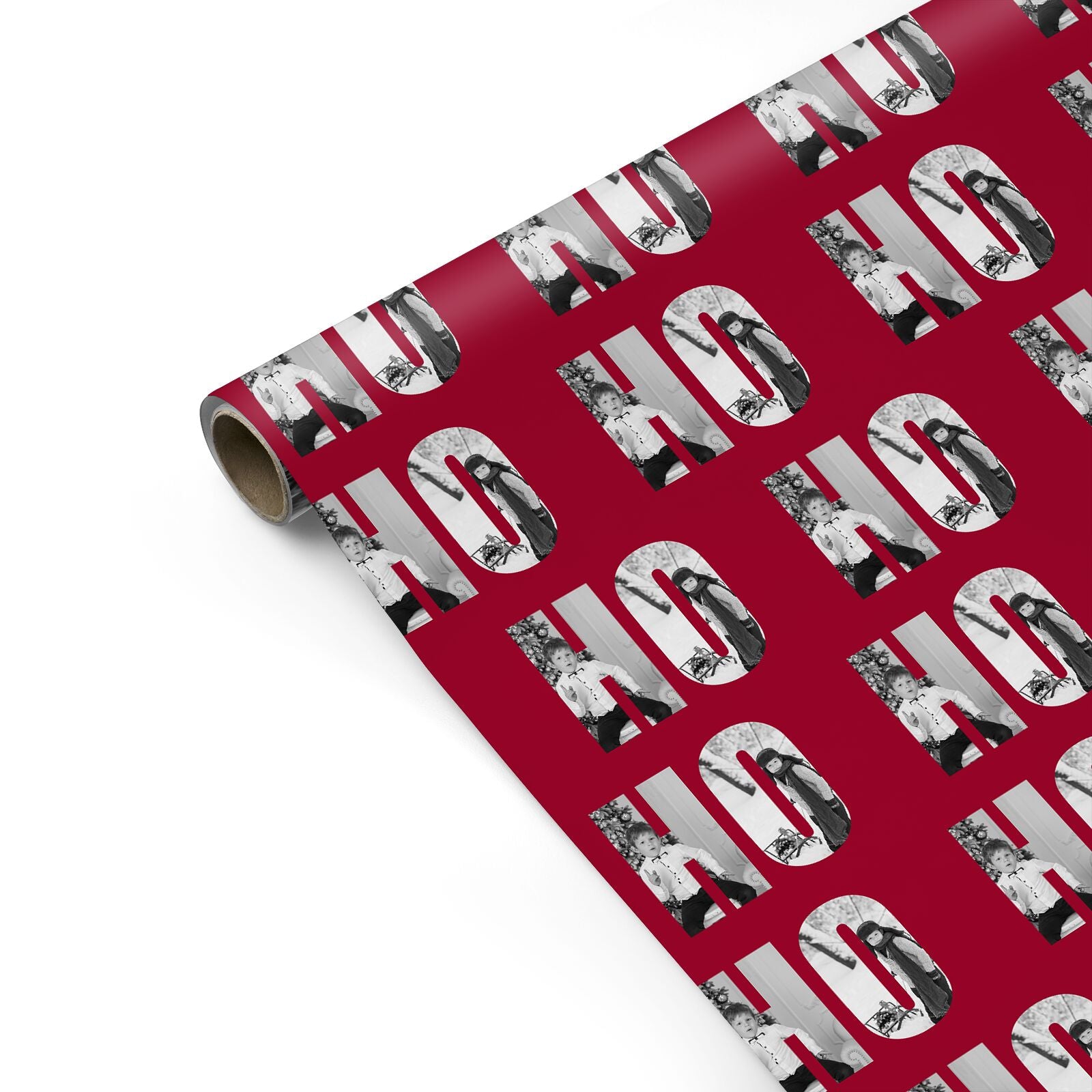 Red Ho Ho Ho Photo Upload Christmas Personalised Gift Wrap