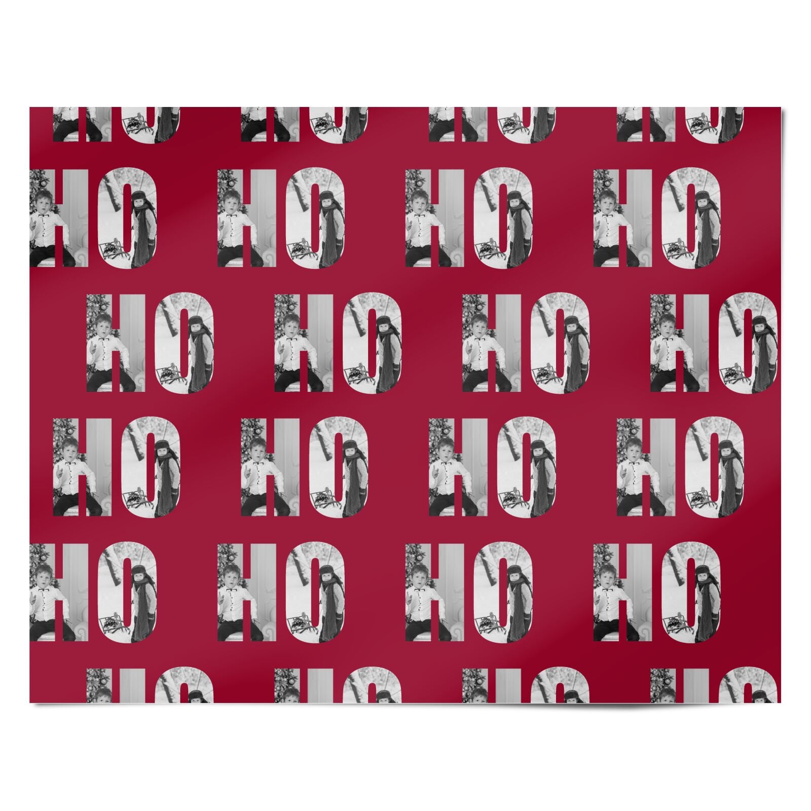 Red Ho Ho Ho Photo Upload Christmas Personalised Wrapping Paper Alternative