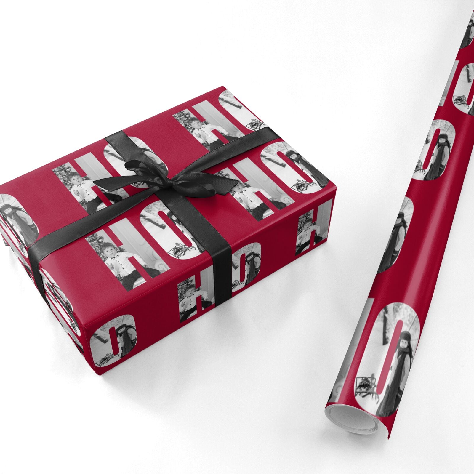 Red Ho Ho Ho Photo Upload Christmas Personalised Wrapping Paper