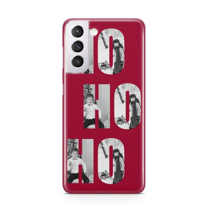 Red Ho Ho Ho Photo Upload Christmas Samsung S21 Case