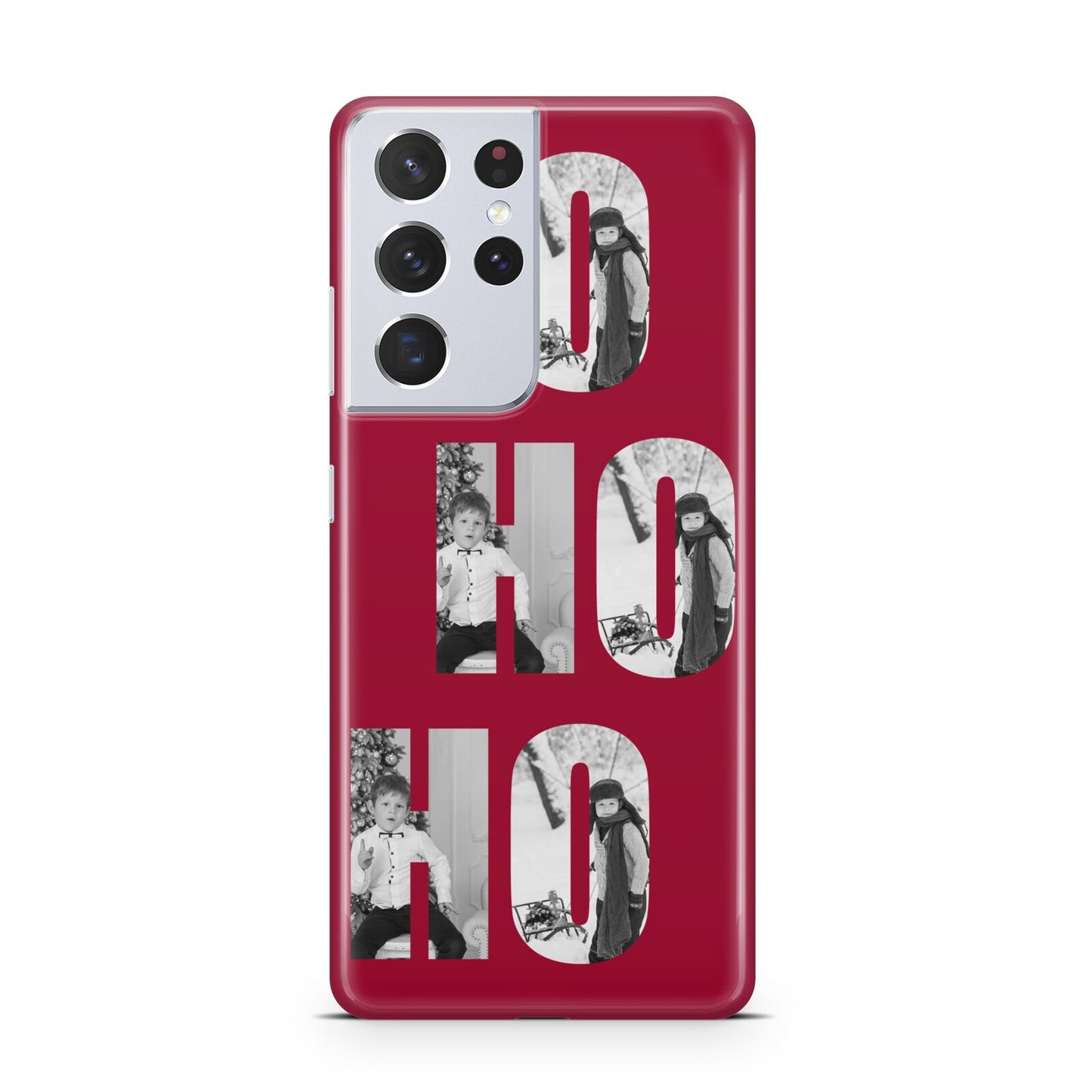 Red Ho Ho Ho Photo Upload Christmas Samsung S21 Ultra Case
