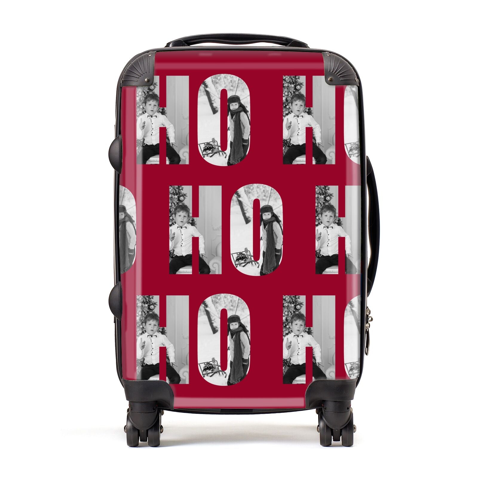 Red Ho Ho Ho Photo Upload Christmas Suitcase