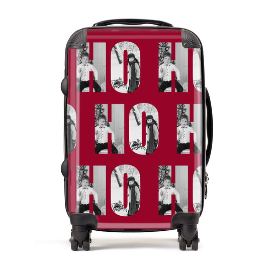 Red Ho Ho Ho Photo Upload Christmas Suitcase