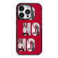 Red Ho Ho Ho Photo Upload Christmas iPhone 14 Pro Black Impact Case on Silver phone