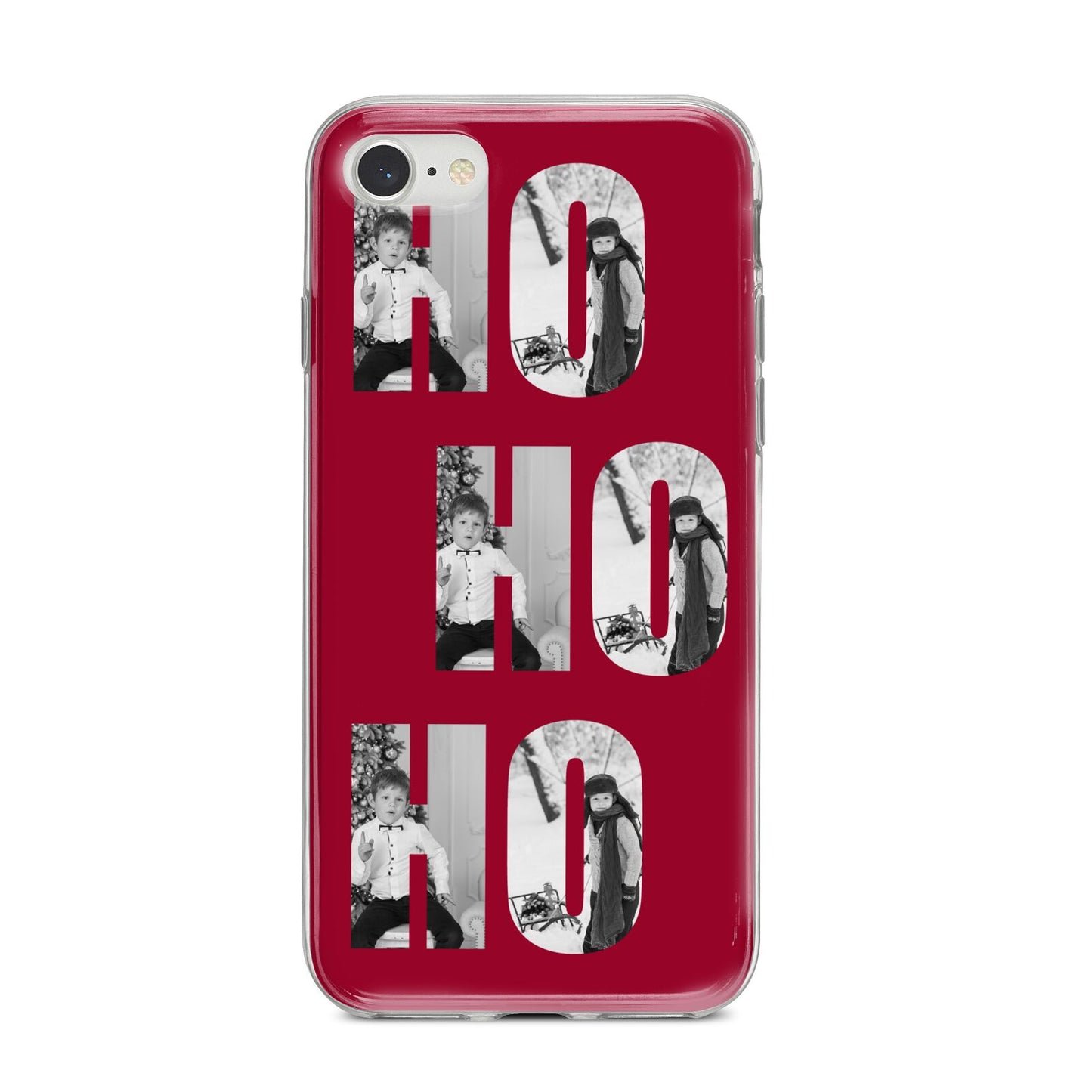 Red Ho Ho Ho Photo Upload Christmas iPhone 8 Bumper Case on Silver iPhone