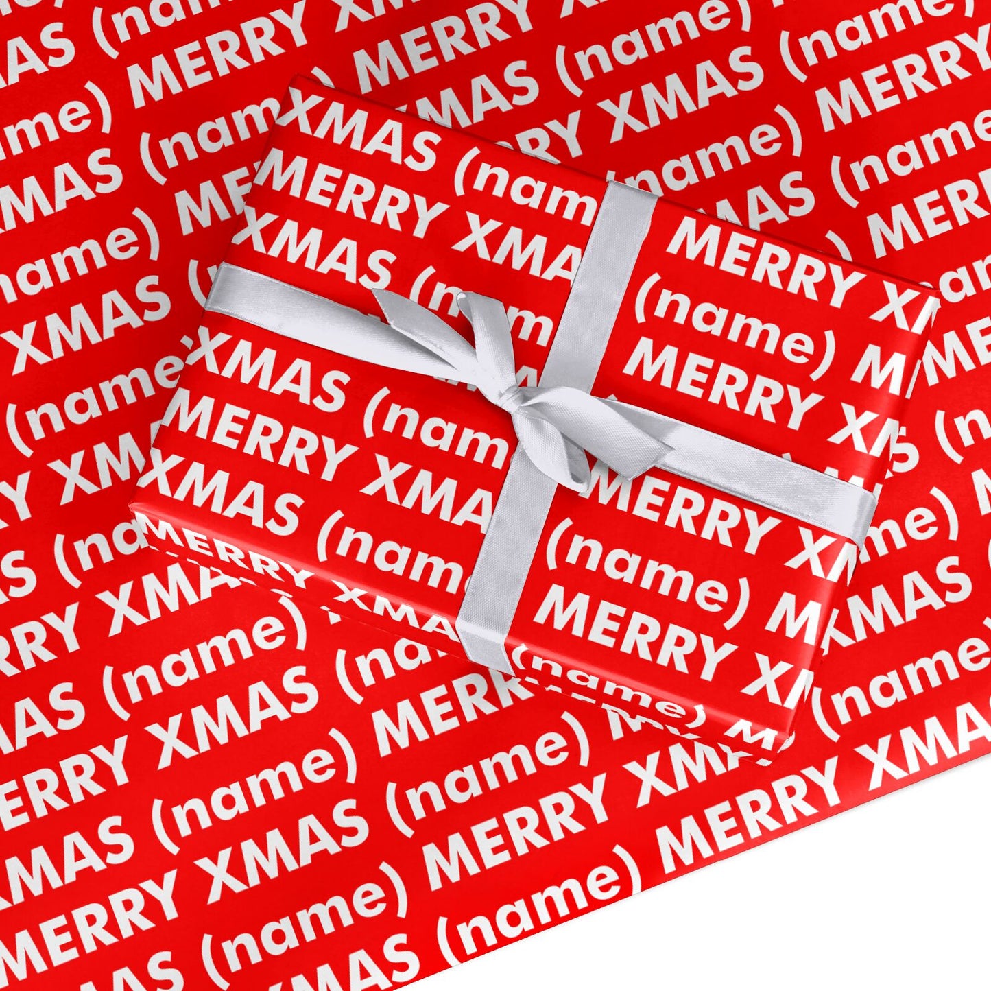 Red Merry Xmas Print with Name Custom Wrapping Paper