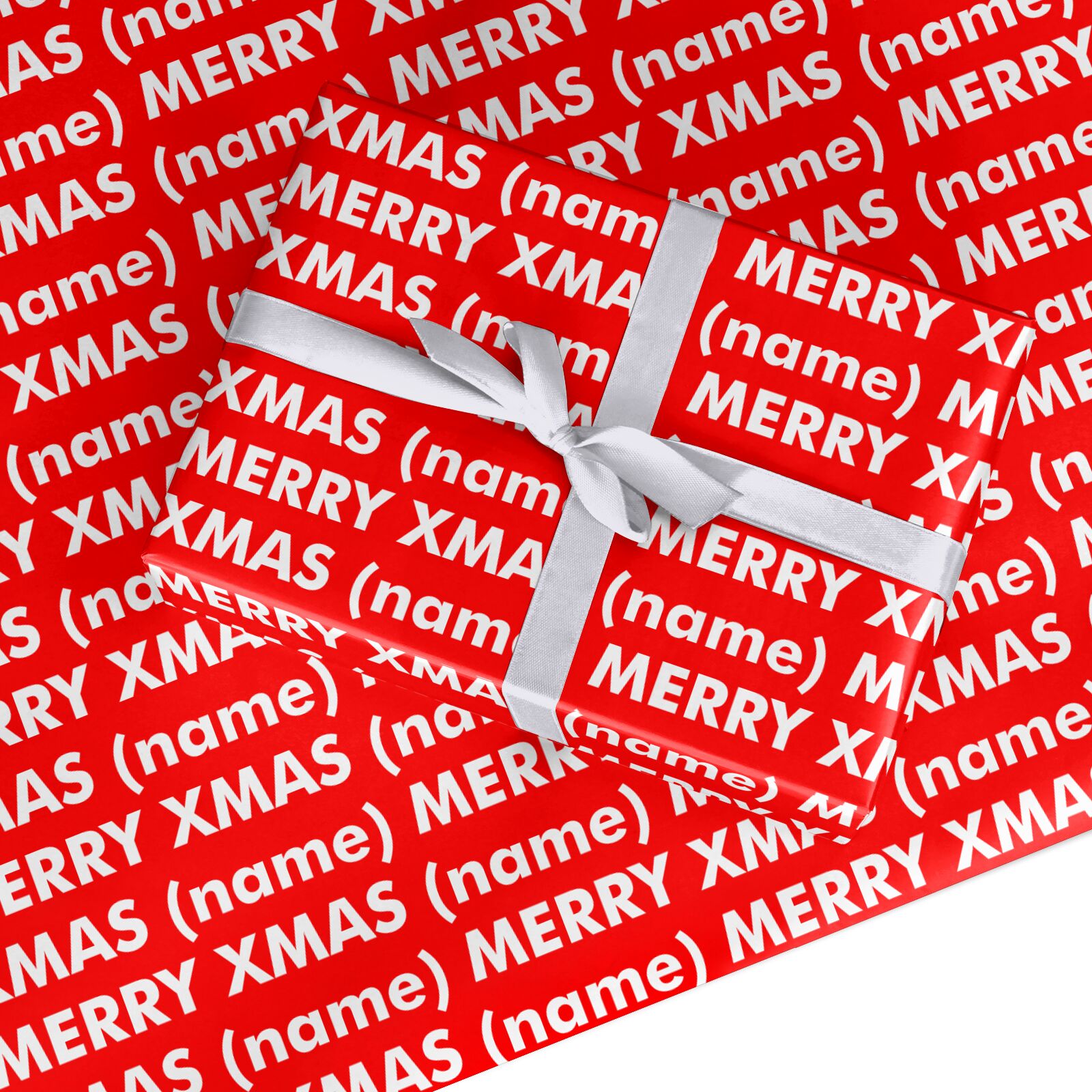 Red Merry Xmas Print with Name Custom Wrapping Paper