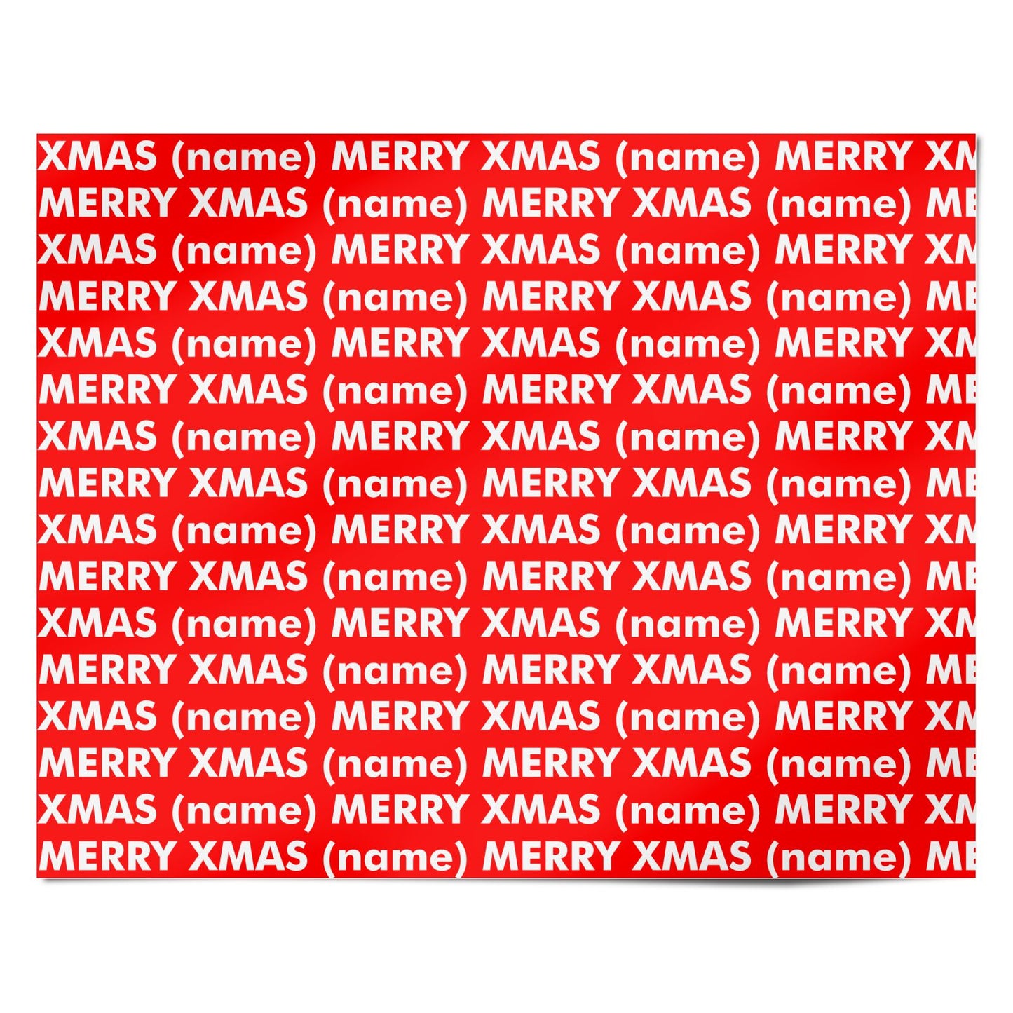Red Merry Xmas Print with Name Personalised Wrapping Paper Alternative