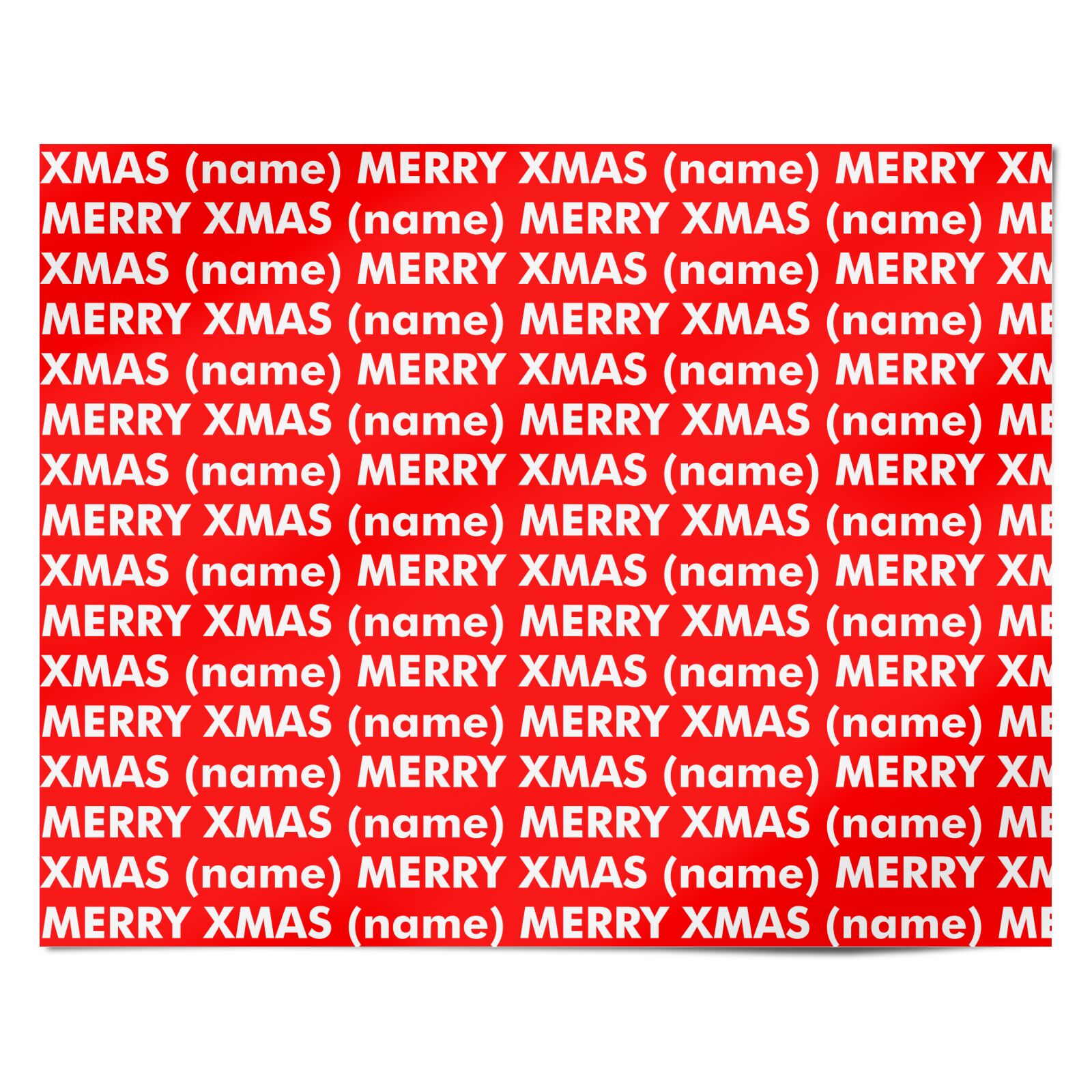Red Merry Xmas Print with Name Personalised Wrapping Paper Alternative