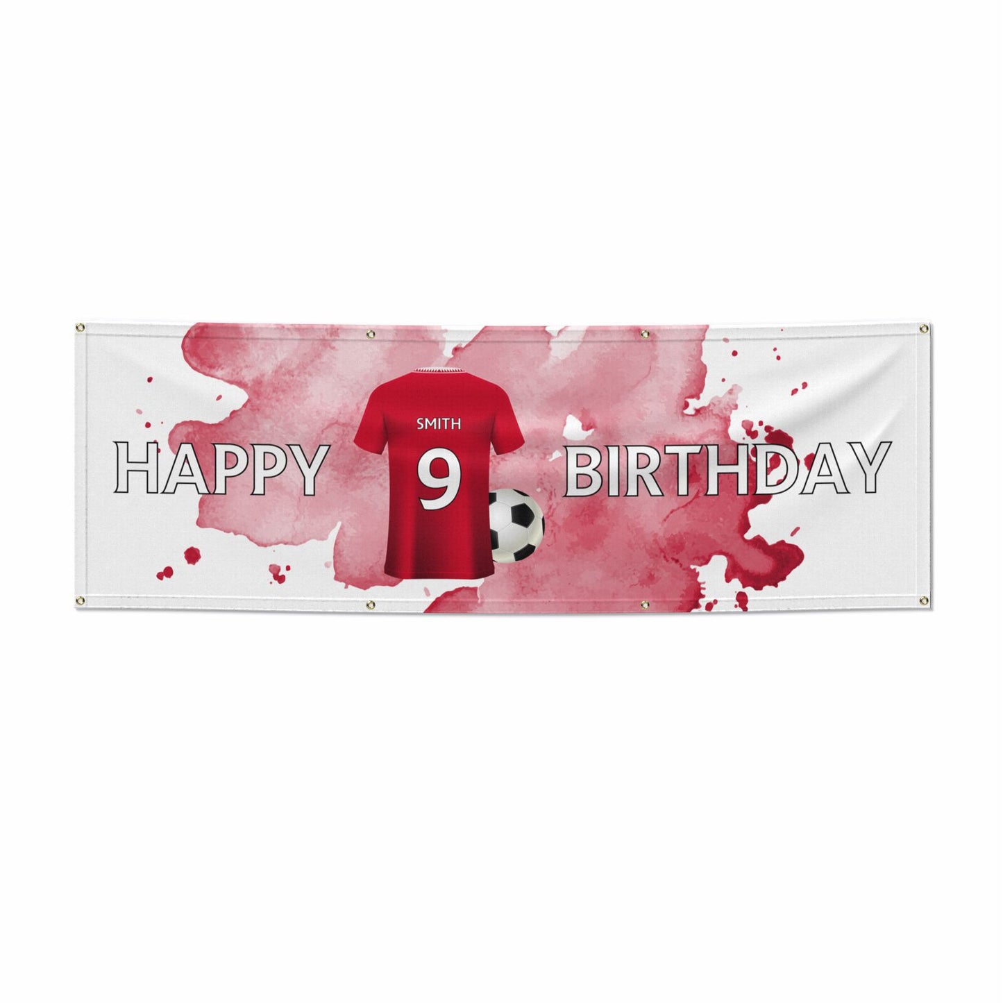 Red Personalised Football Shirt Name Number 6x2 Vinly Banner with Grommets