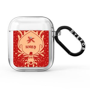 Red Personalised Rudolph AirPods Case