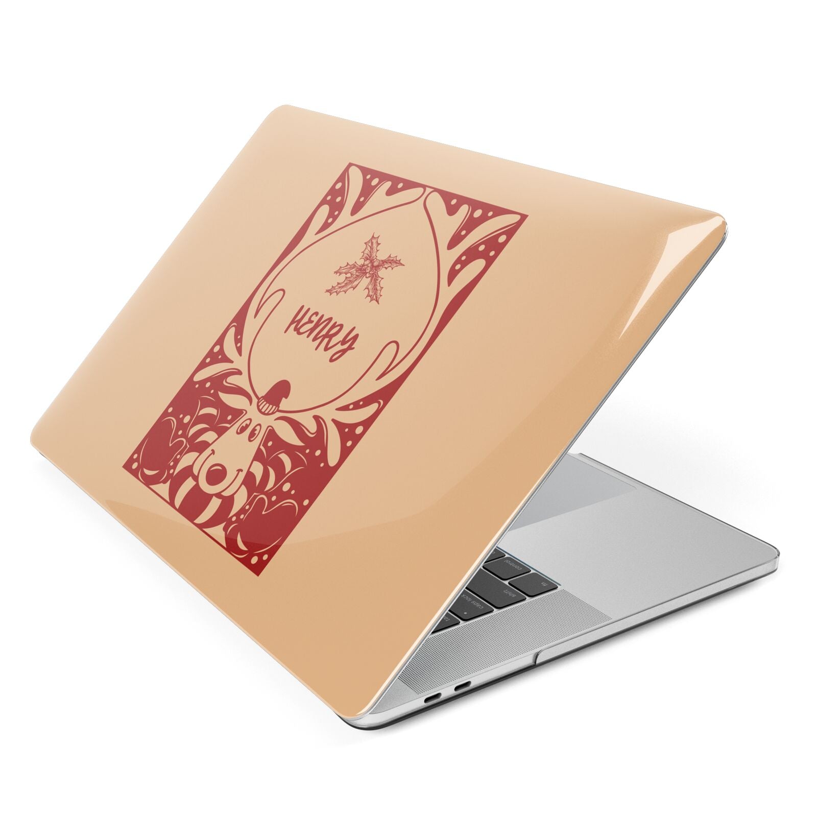 Red Personalised Rudolph Apple MacBook Case Side View