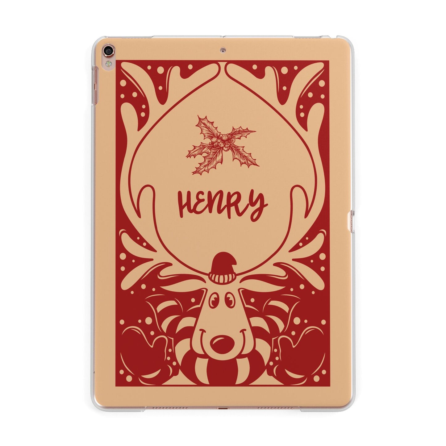 Red Personalised Rudolph Apple iPad Rose Gold Case