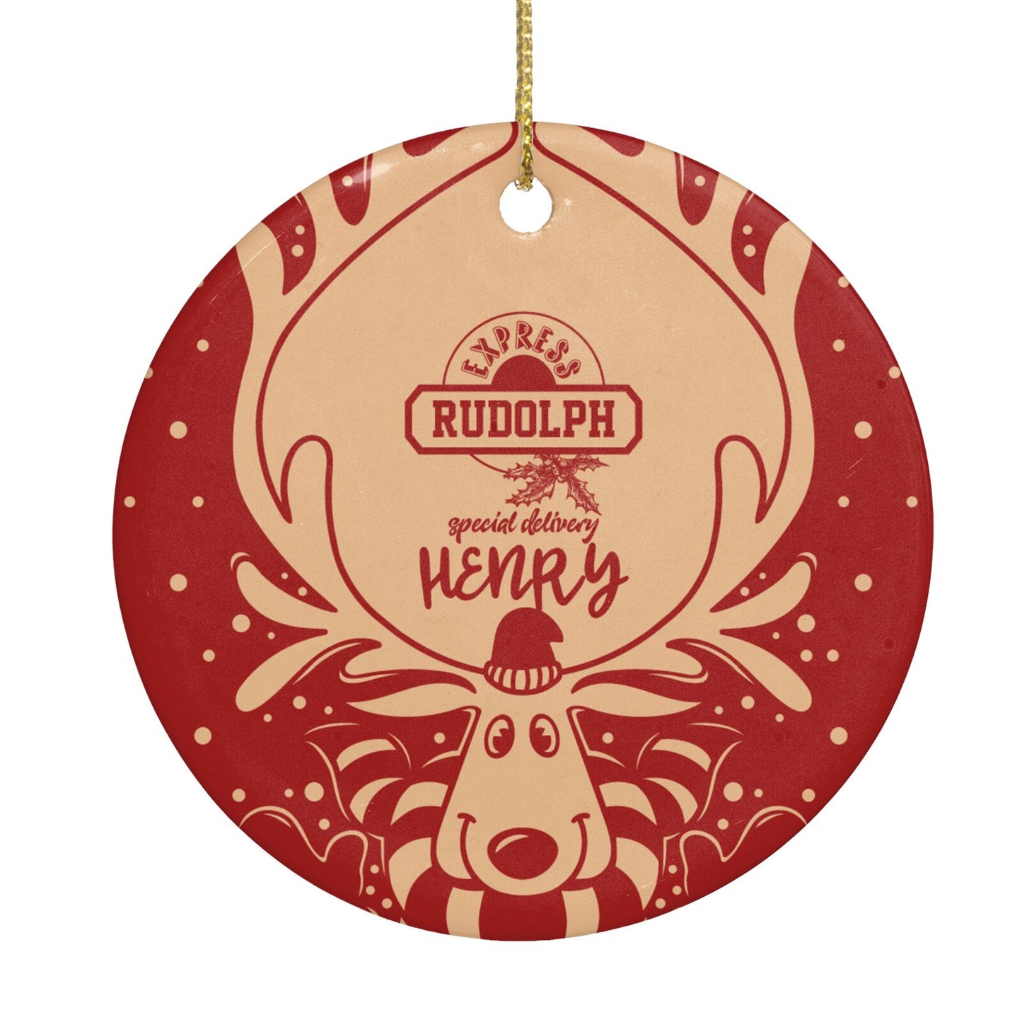 Red Personalised Rudolph Circle Decoration Back Image