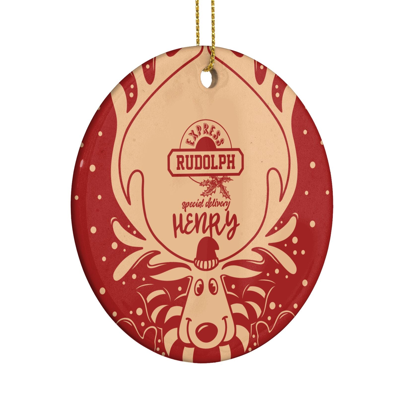 Red Personalised Rudolph Circle Decoration Side Angle