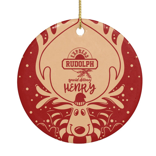 Red Personalised Rudolph Circle Decoration