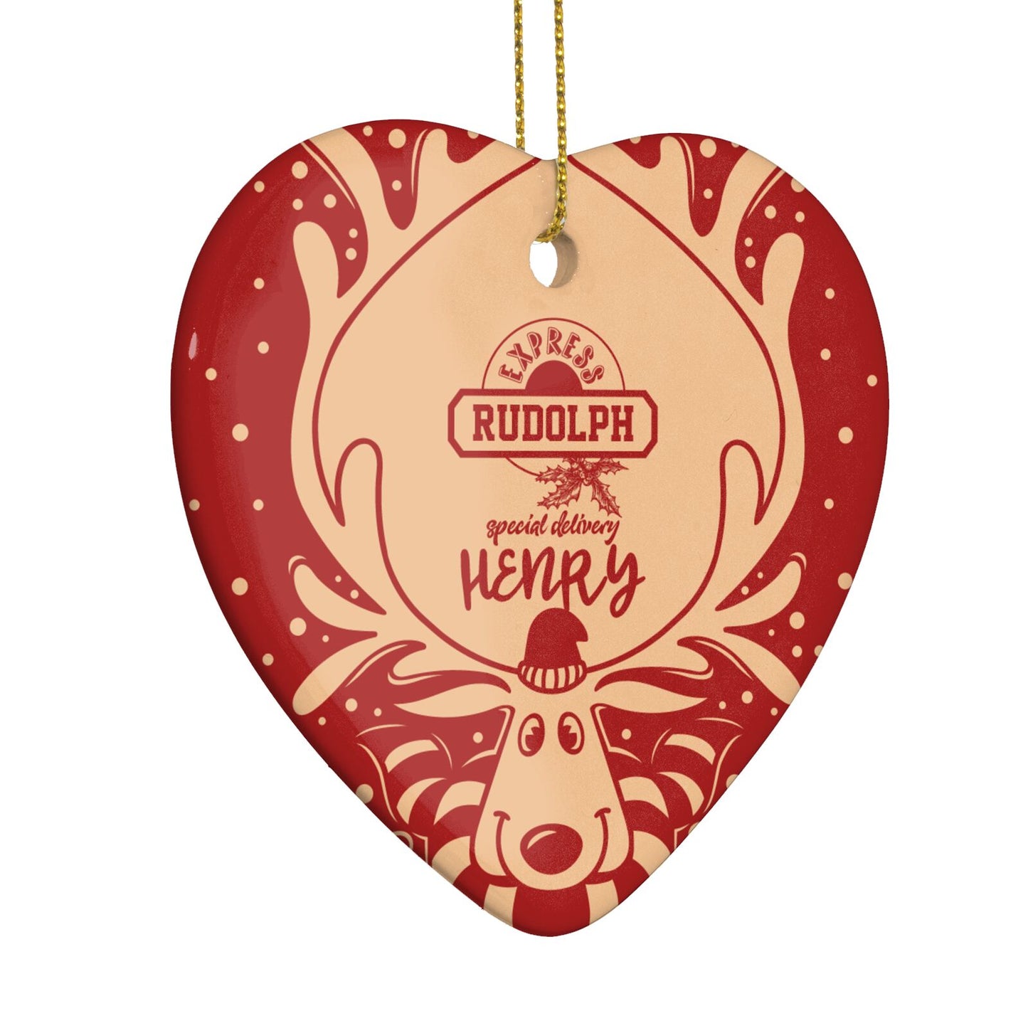 Red Personalised Rudolph Heart Decoration Side Angle