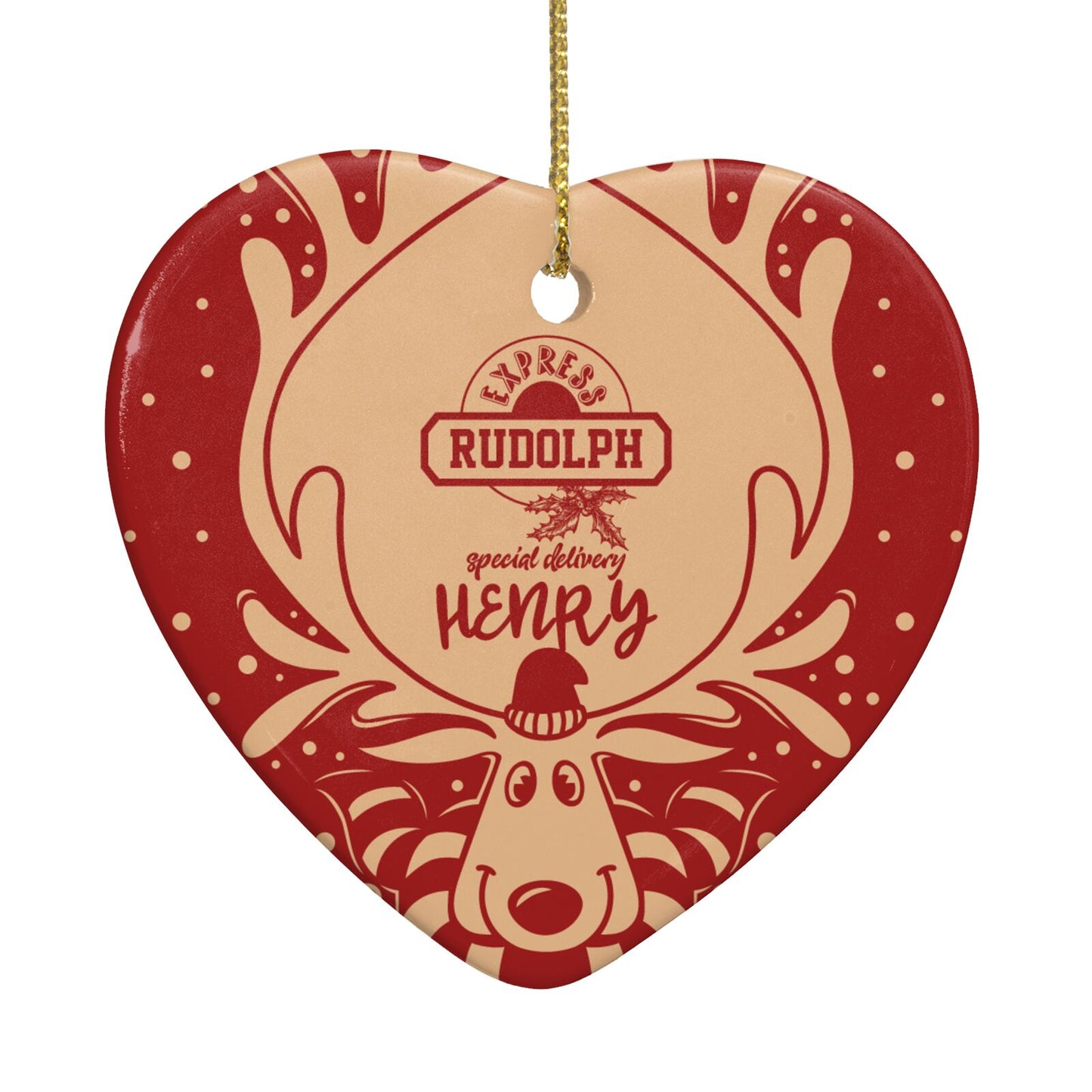 Red Personalised Rudolph Heart Decoration