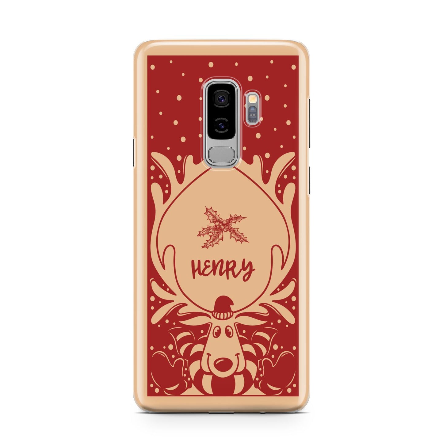 Red Personalised Rudolph Samsung Galaxy S9 Plus Case on Silver phone