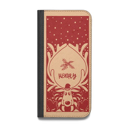 Red Personalised Rudolph Vegan Leather Flip Samsung Case