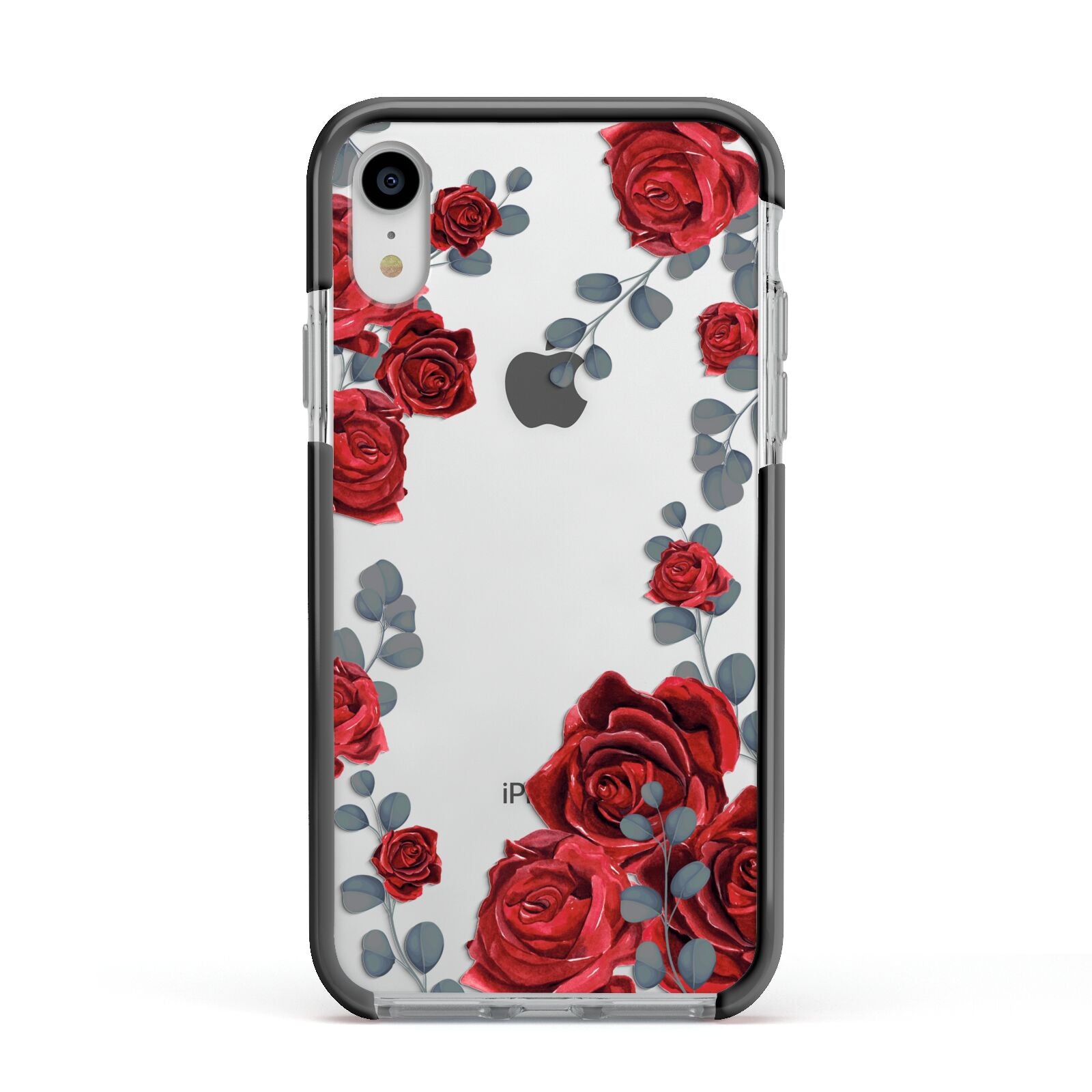 Red Roses Apple iPhone XR Impact Case Black Edge on Silver Phone
