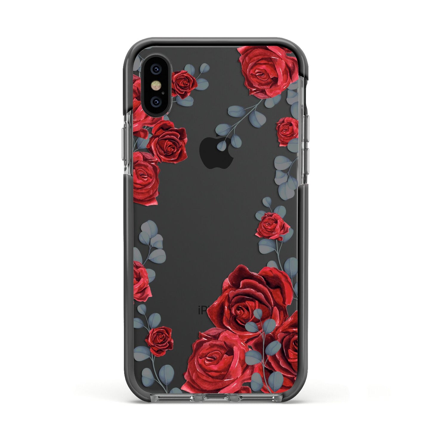 Red Roses Apple iPhone Xs Impact Case Black Edge on Black Phone