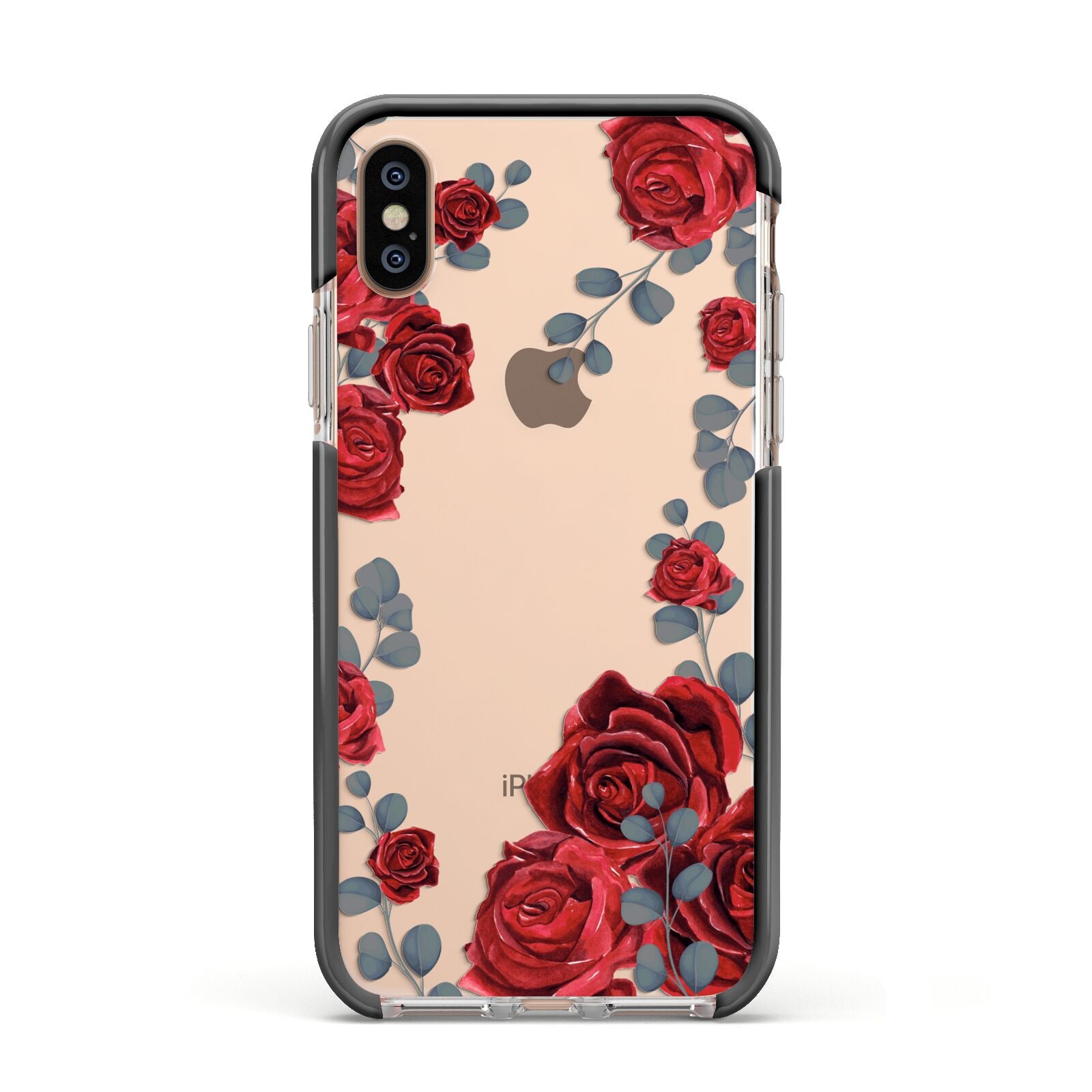 Red Roses Apple iPhone Xs Impact Case Black Edge on Gold Phone
