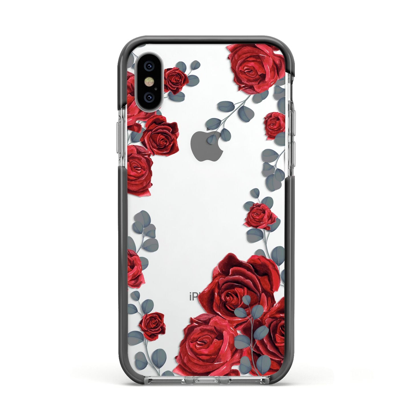 Red Roses Apple iPhone Xs Impact Case Black Edge on Silver Phone