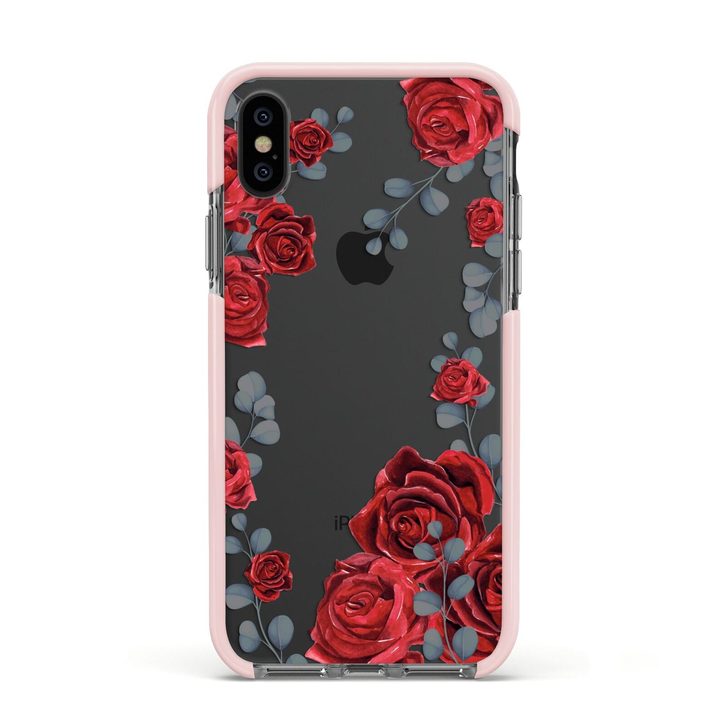 Red Roses Apple iPhone Xs Impact Case Pink Edge on Black Phone