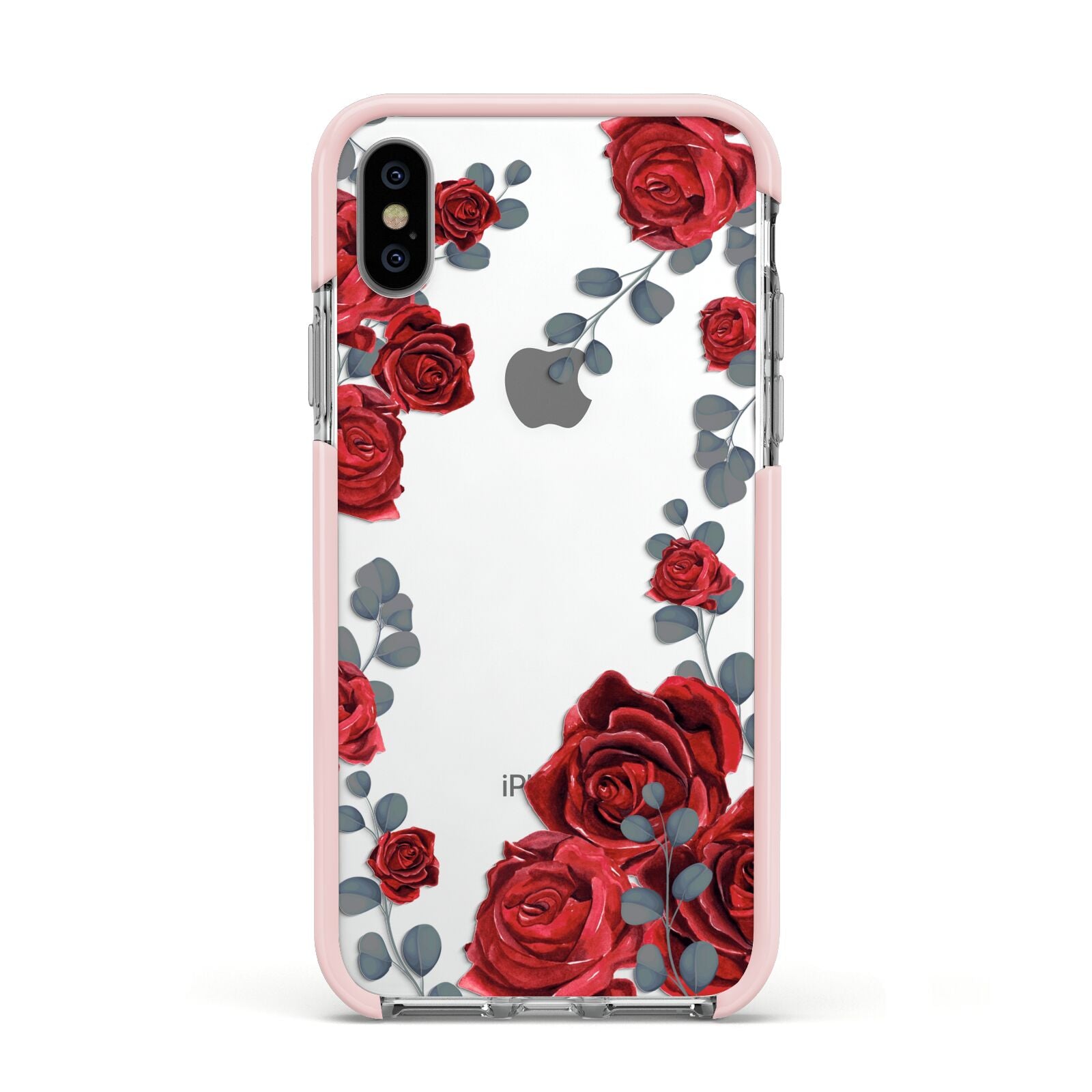 Red Roses Apple iPhone Xs Impact Case Pink Edge on Silver Phone