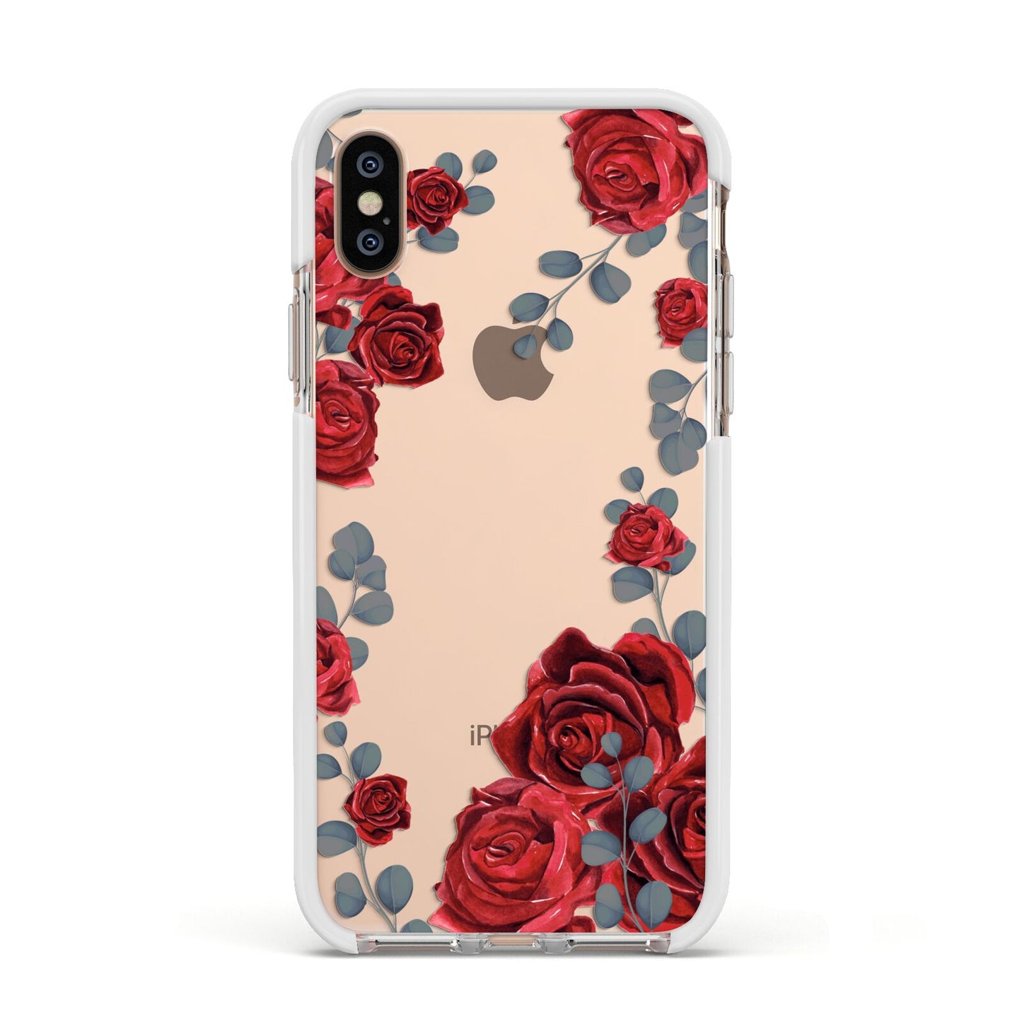 Red Roses Apple iPhone Xs Impact Case White Edge on Gold Phone
