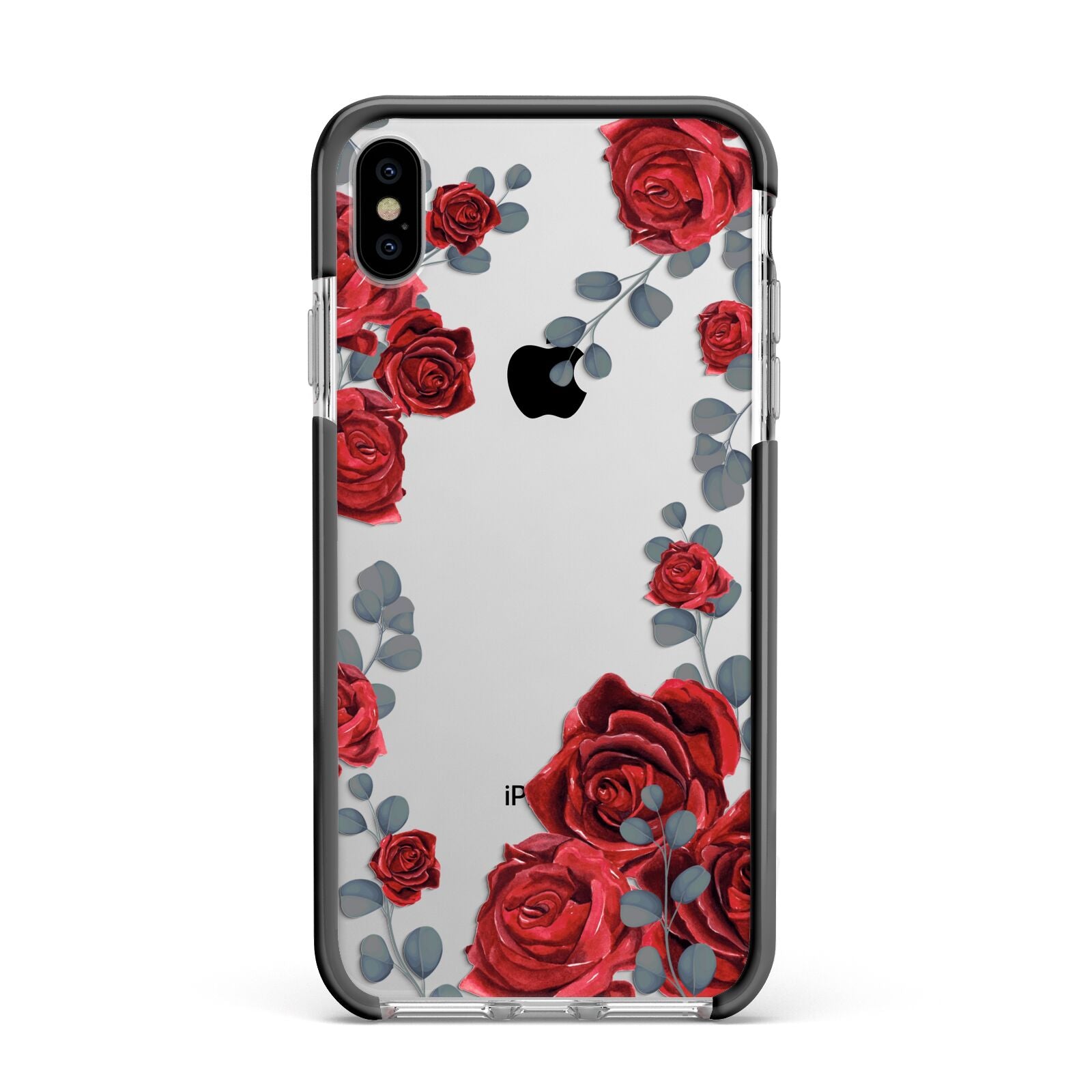 Red Roses Apple iPhone Xs Max Impact Case Black Edge on Silver Phone