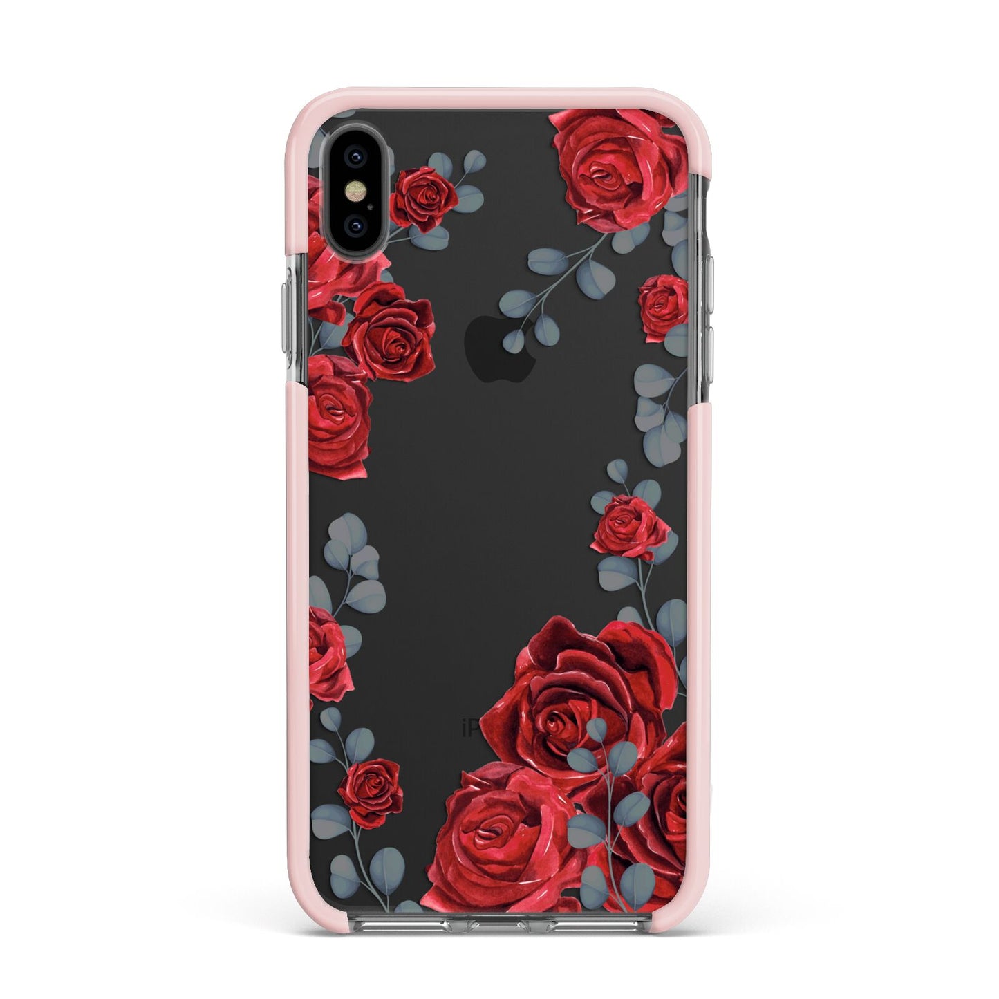 Red Roses Apple iPhone Xs Max Impact Case Pink Edge on Black Phone