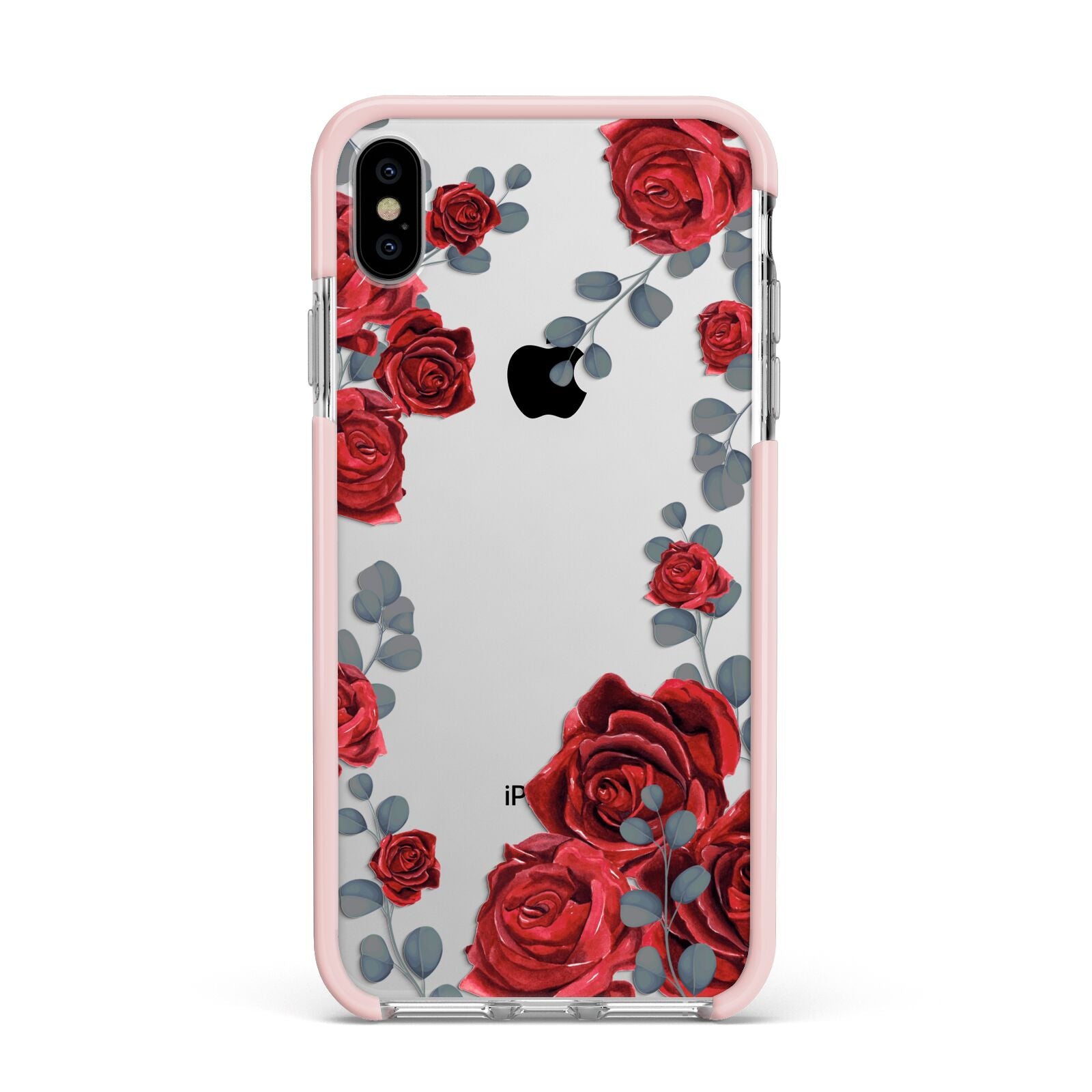 Red Roses Apple iPhone Xs Max Impact Case Pink Edge on Silver Phone