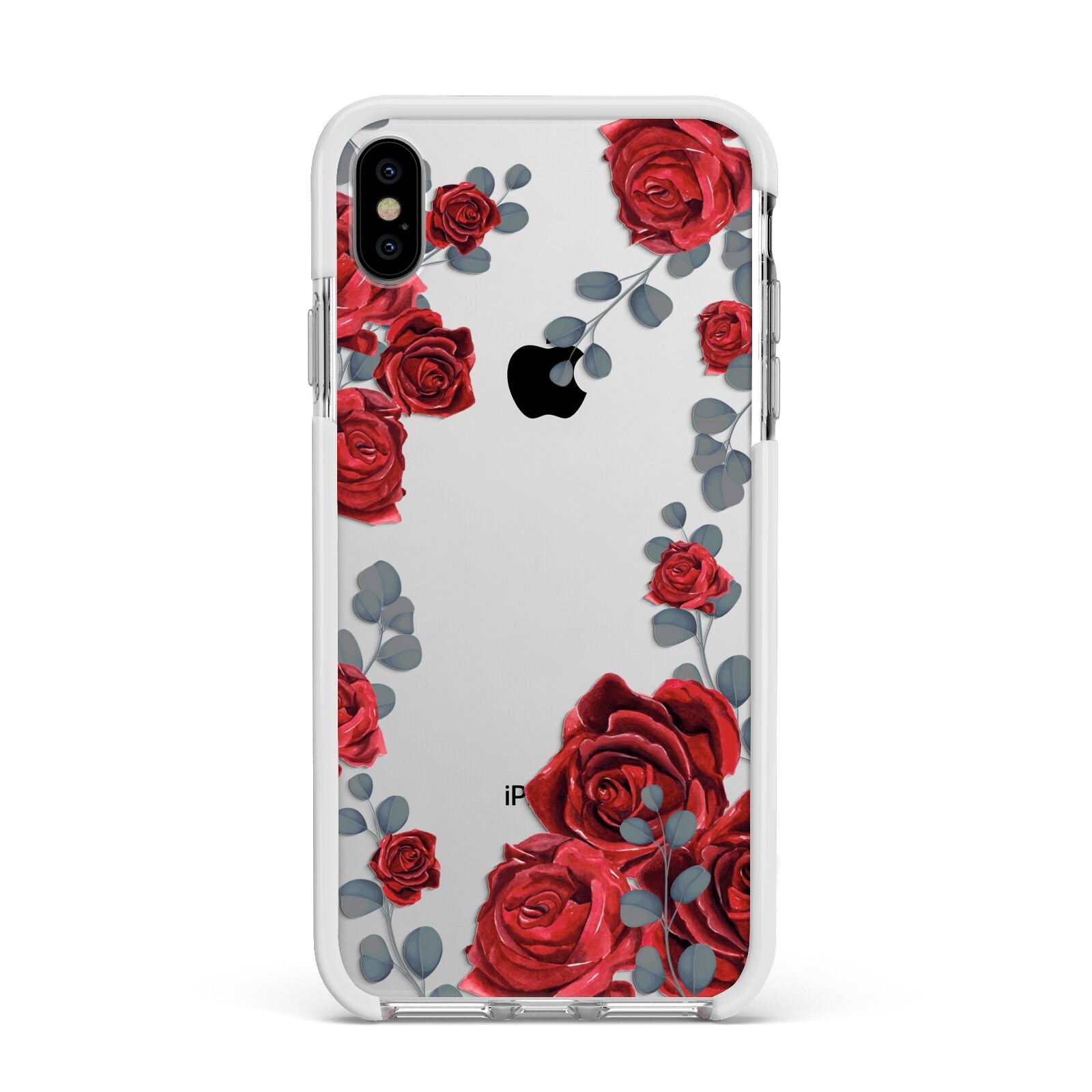 Red Roses Apple iPhone Xs Max Impact Case White Edge on Silver Phone