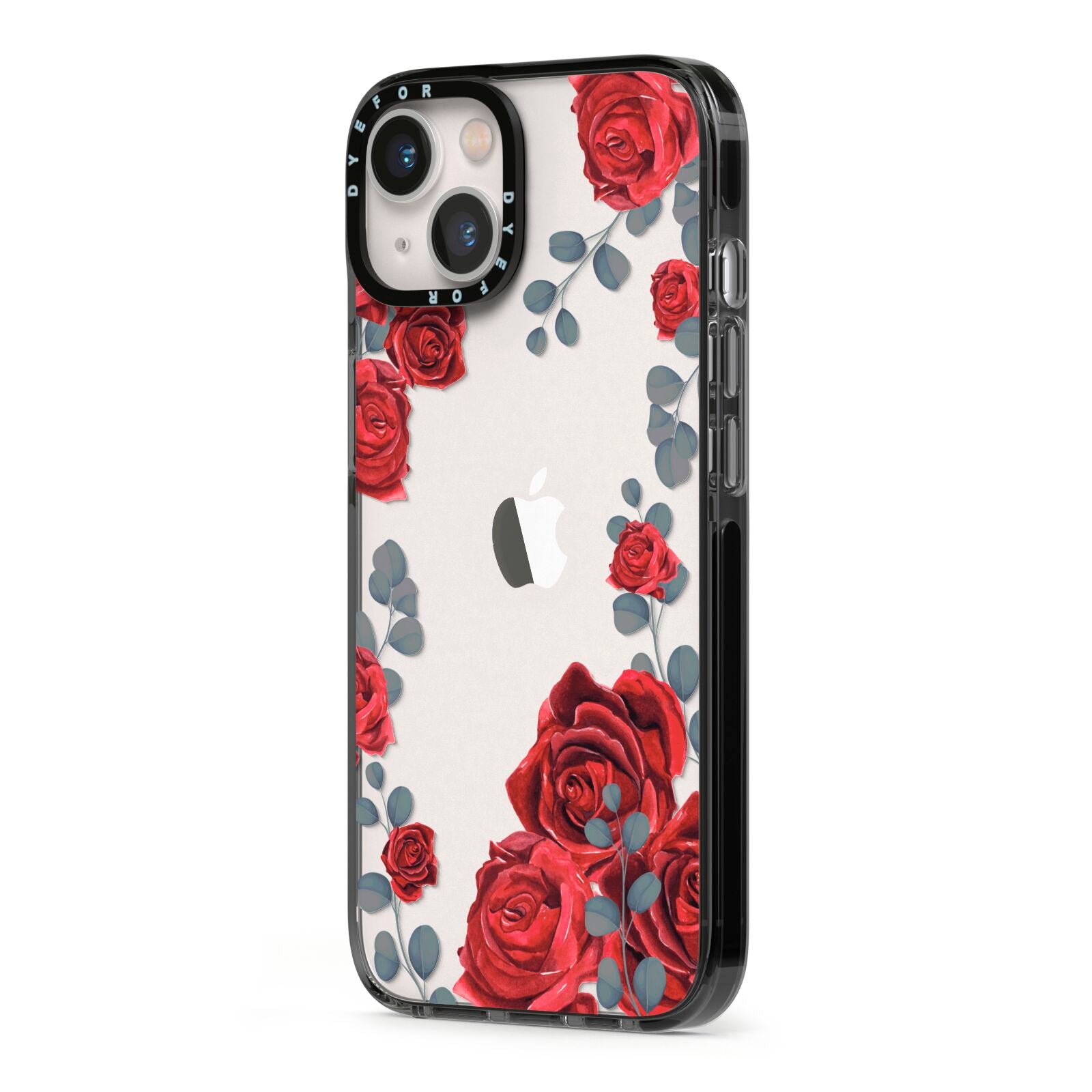 Red Roses iPhone 13 Black Impact Case Side Angle on Silver phone