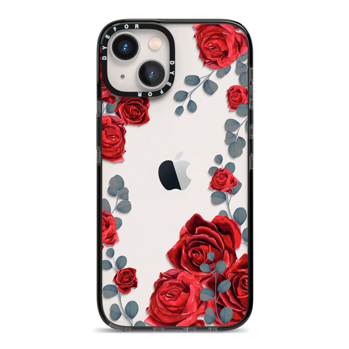 Red Roses iPhone 13 Black Impact Case on Silver phone