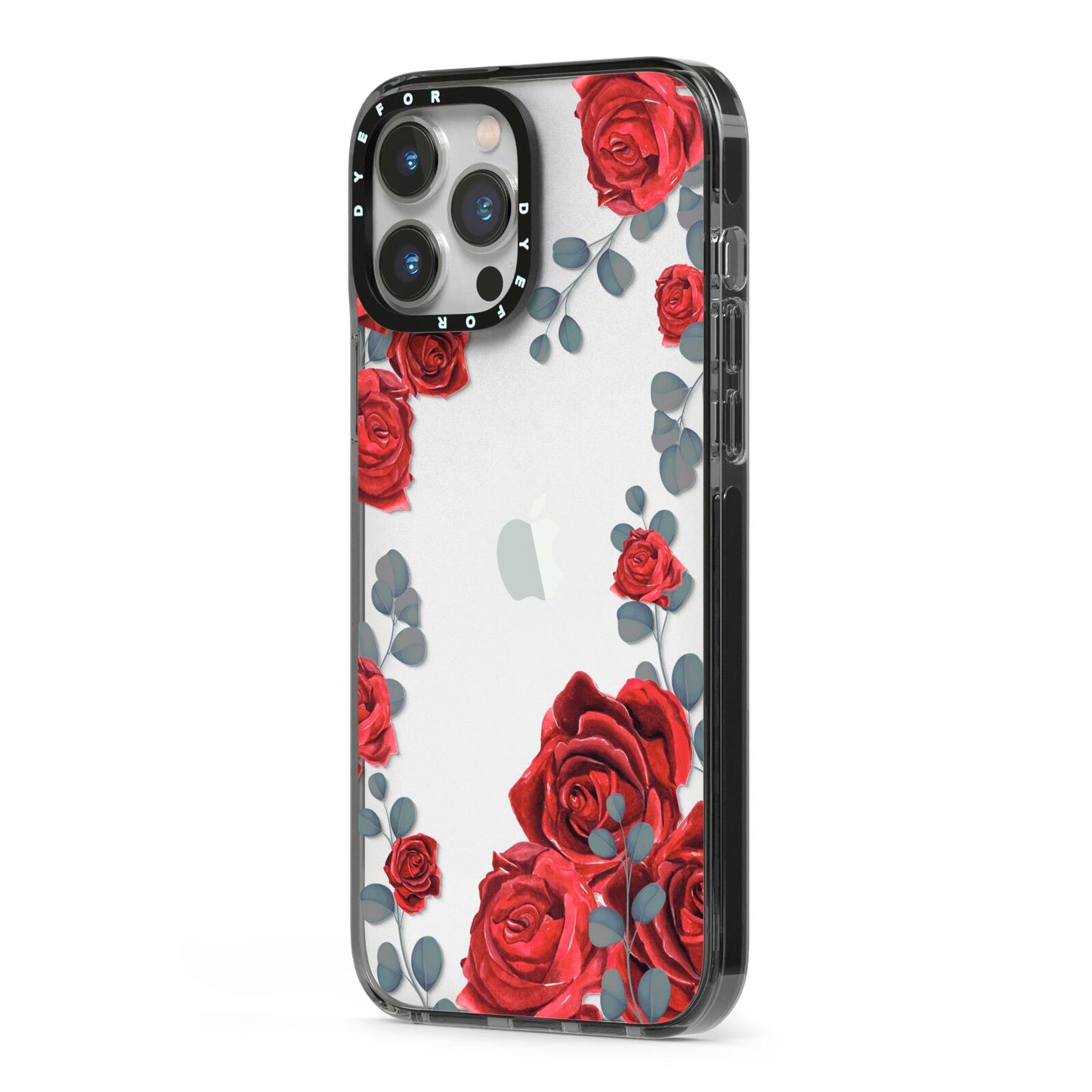 Red Roses iPhone 13 Pro Max Black Impact Case Side Angle on Silver phone