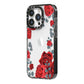 Red Roses iPhone 14 Pro Black Impact Case Side Angle on Silver phone