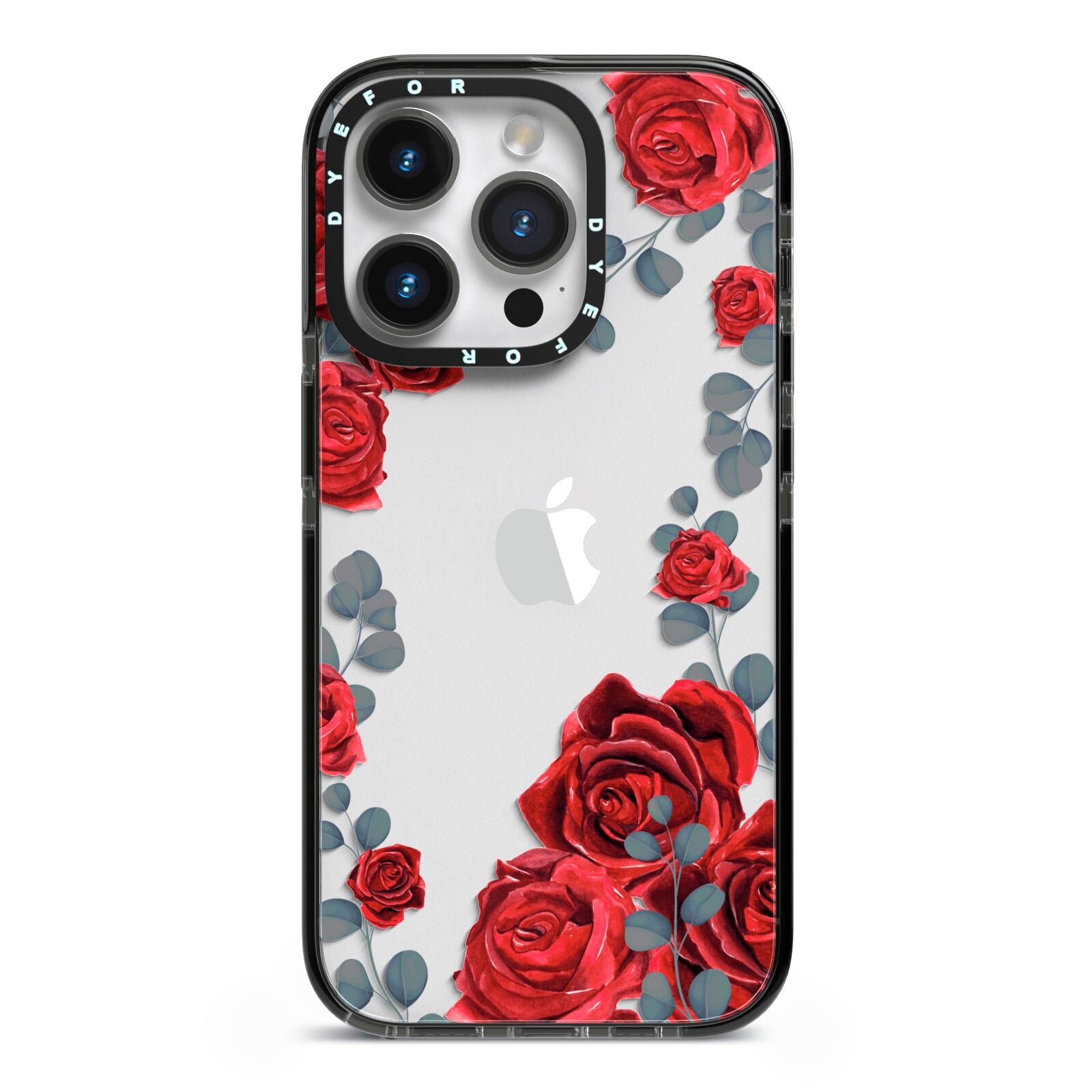 Red Roses iPhone 14 Pro Black Impact Case on Silver phone