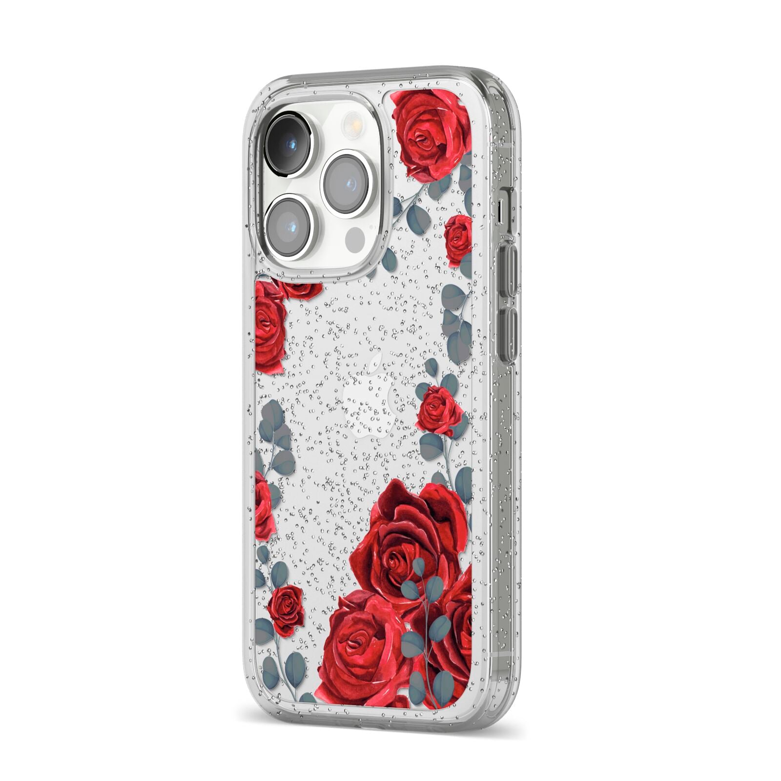 Red Roses iPhone 14 Pro Glitter Tough Case Silver Angled Image