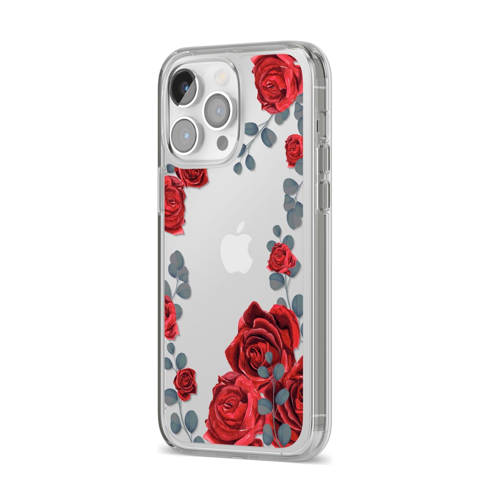 Red Roses iPhone 14 Pro Max Clear Tough Case Silver Angled Image