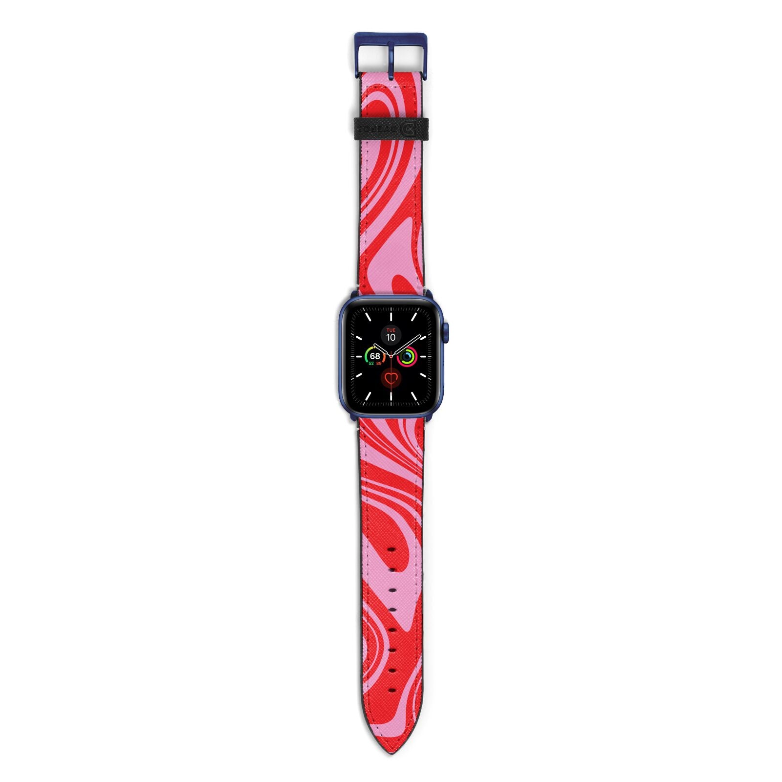 Red Swirl Apple Watch Strap with Blue Hardware