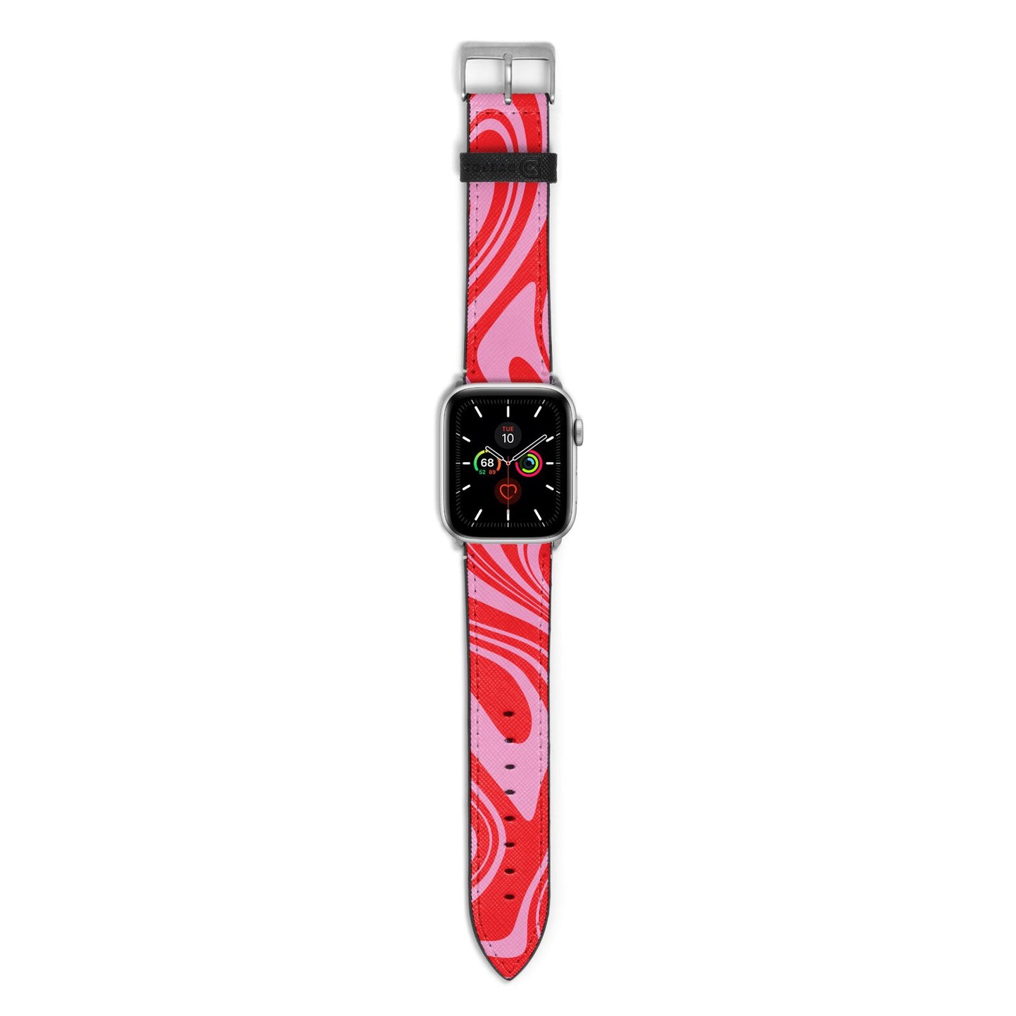 Red Swirl Apple Watch Strap with Silver Hardware